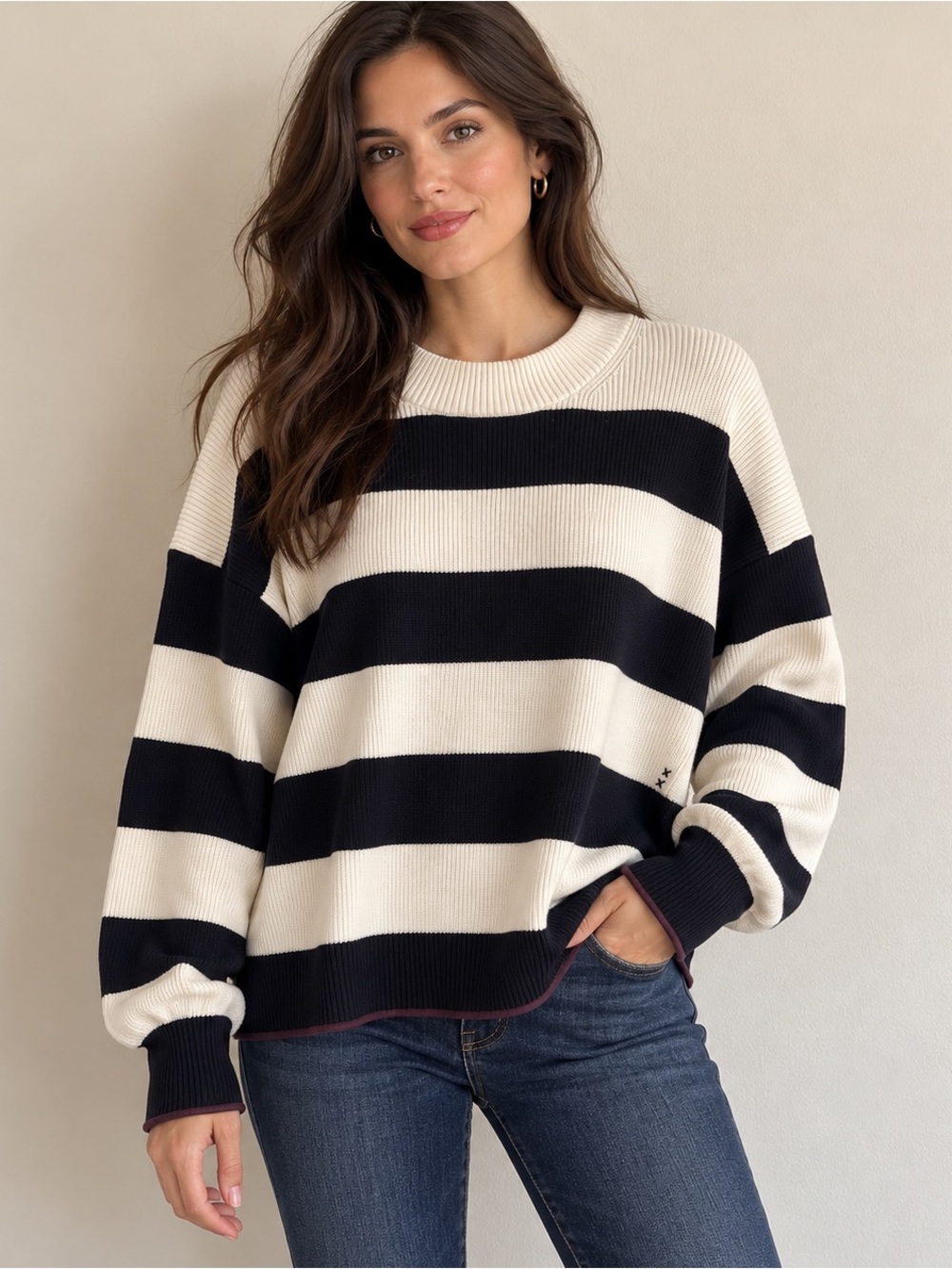 NWT Scotch & Soda XL Black White Striped Sweater Coastal Black White